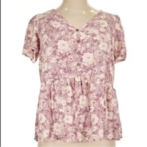 NAIF Pink Floral Button-Front Peplum Blouse NWT